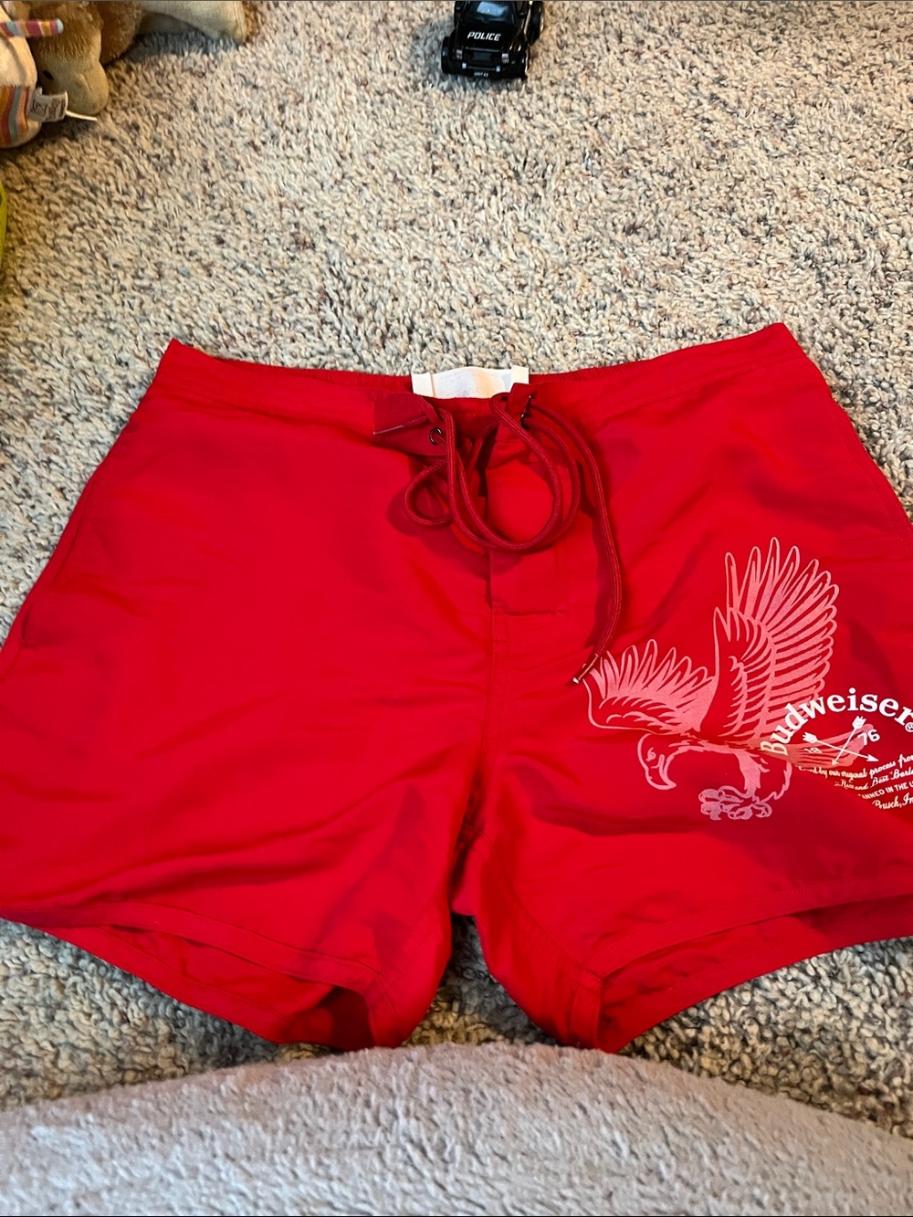 Budweiser Red men’s Bermuda swim Shorts with Eagle Graphic